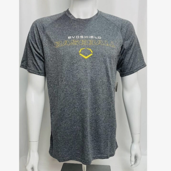 NWT! EvoShield Men's Ecomm Tech Baseball T-Shirt Blk/Gry Heather L - Picture 1 of 6